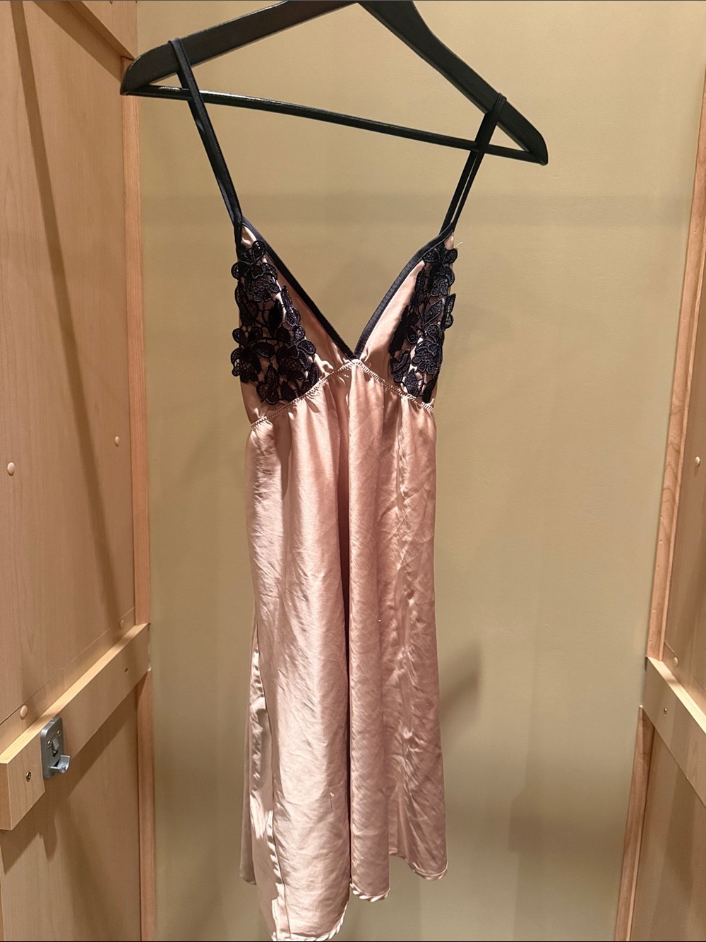 Secret Possessions Blush Pink Satin Chemise with Black Lace